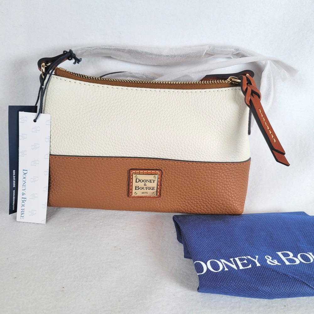 Dooney & Bourke Womens Izzy Shoulder Bag Pebble Leather Colorblock Size S Ivory